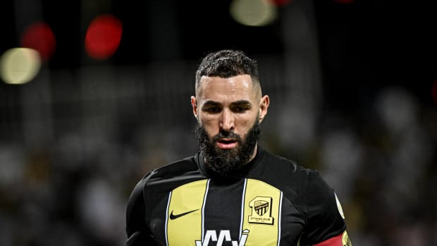 Karim Benzema pictured playing for Al-Ittihad in December 2023