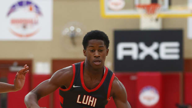 Dec 10, 2022; Scottsdale, AZ, USA; Long Island Lutheran guard VJ Edgecombe (1) against Wasatch Academy during the HoopHall West basketball tournament at Chaparral High School. Mandatory Credit: Mark J. Rebilas-USA TODAY Sports