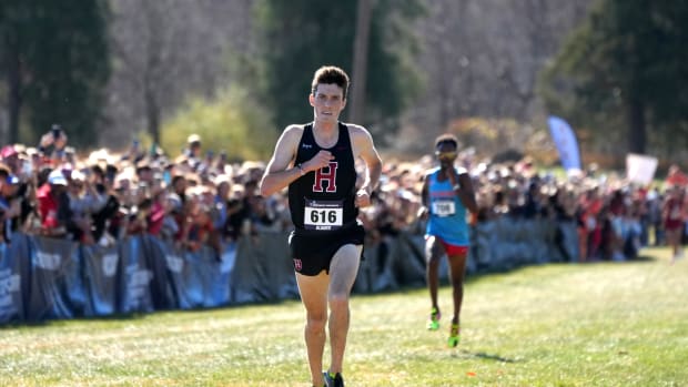 Nov 18, 2023; Charlottesville, VA, USA; Graham Blanks of Harvard wins the men's race in 28:37.7 during the NCAA cross country championships at Panorama Farms.