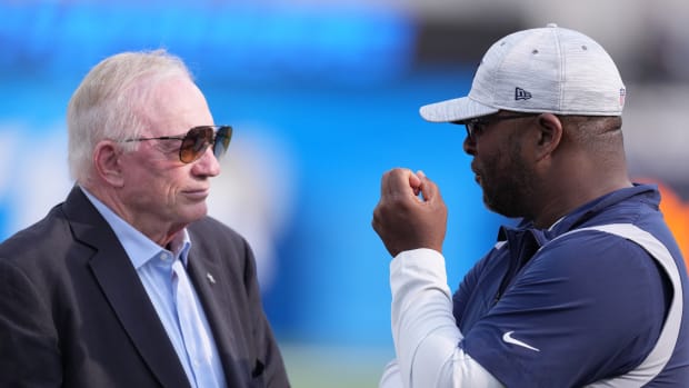 Dallas owner and general manager Jerry Jones and Cowboys vice president of player personnel Will McClay.
