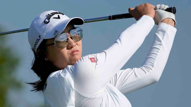 Rose Zhang is pictured in Round 1 of her professional debut at the LPGA Mizuho Americas Open.