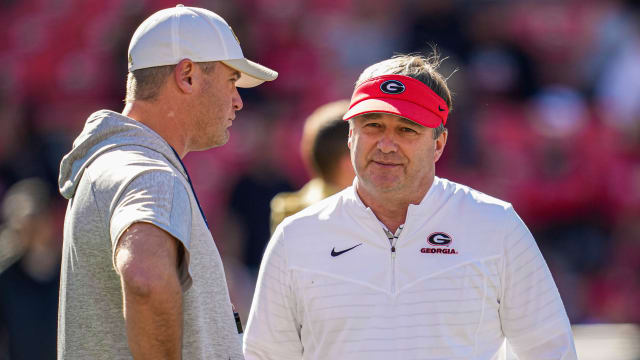 Georgia Tech interim head coach Brent Key and Georgia head coach Kirby Smart