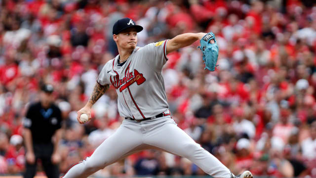 Jun 23, 2023; Cincinnati, Ohio, USA; Atlanta Braves starting pitcher AJ Smith-Shawver (62) throws a pitch against the Cincinnati Reds during the first inning at Great American Ball Park.