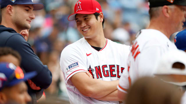 Jul 10, 2023; Seattle, Washington, USA; Los Angeles Angels player Shohei Ohtani during the All-Star Home Run Derby at T-Mobile Park. Mandatory Credit: Joe Nicholson-USA TODAY Sports