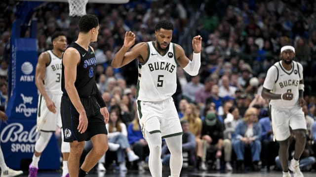 Milwaukee Bucks guard Malik Beasley (5) celebrates 