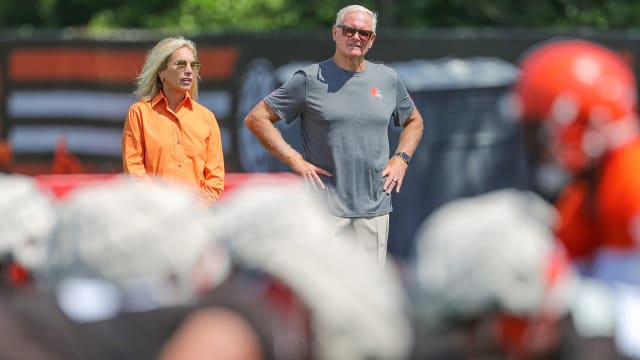 Browns owners Dee and Jimmy Haslam watch training camp, Thursday, July 28, 2022 in Berea. Akr 7 28 Browns Main 9