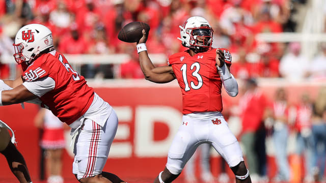 Sep 23, 2023; Salt Lake City, Utah, USA; Utah Utes quarterback Nate Johnson (13) passes the ball against the UCLA Bruins in the second quarter at Rice-Eccles Stadium. Mandatory Credit: Rob Gray-USA TODAY Sports