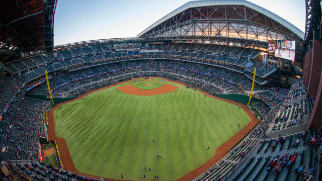 A view of Globe Life Field as the stadium roof is opened before Game 4 of the ALCS between the Texas Rangers and Houston Astros Thursday.