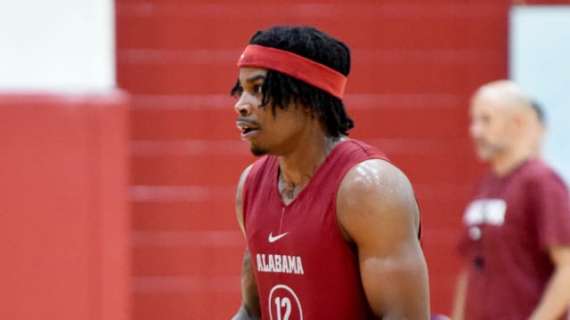 Alabama guard Latrell Wrightsell Jr. (12) shoots a free throw during practice for the Crimson Tide Men s Basketball team Monday, Sept. 25, 2023.  