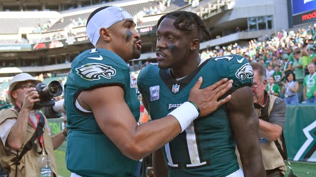 Philadelphia Eagles quarterback Jalen Hurts and receiver A.J. Brown