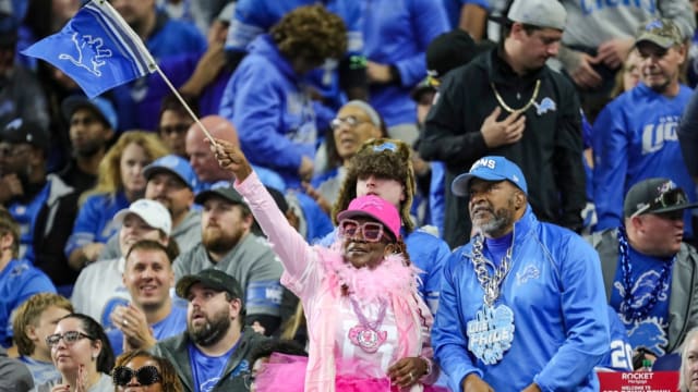 Detroit Lions fans celebrate at Ford Field