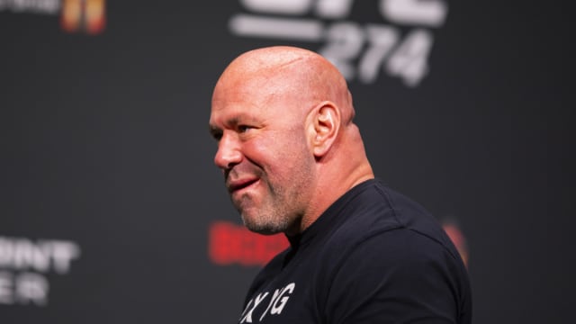 UFC CEO Dana White looks on during a UFC ceremonial weigh-in event.