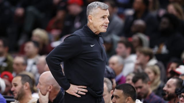 Chicago Bulls head coach Billy Donovan reacts during the first half of a basketball game against the Miami Heat at United Center