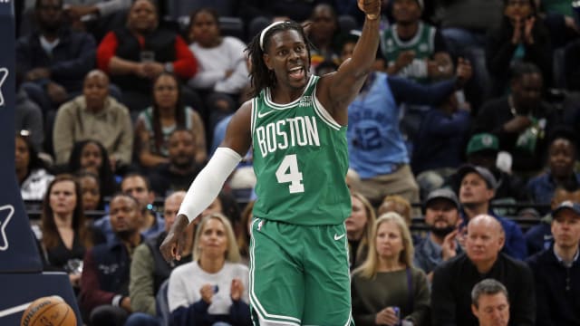 Boston Celtics guard Jrue Holiday (4) reacts during the first half against the Memphis Grizzlies