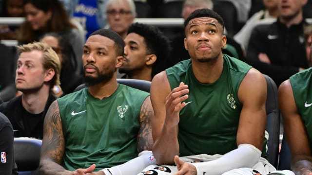 Milwaukee Bucks forward Giannis Antetokounmpo (34) and guard Damian Lillard (0) 