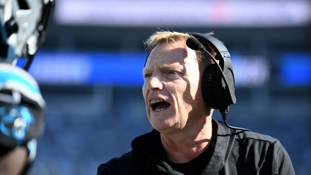 Nov 19, 2023; Charlotte, North Carolina, USA; Carolina Panthers special teams coach Chris Tabor in the first quarter at Bank of America Stadium. Mandatory Credit: Bob Donnan-USA TODAY Sports  