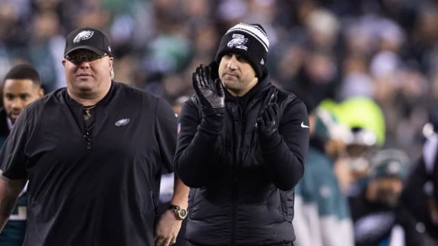 Philadelphia Eagles head of security Dom DiSandro (left) and head coach Nick Sirianni