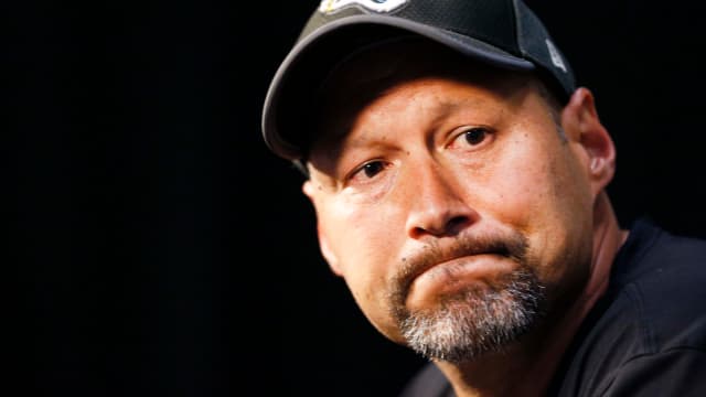 May 22, 2018; Jacksonville, FL, USA; Jacksonville Jaguars quarterbacks coach Scott Milanovich talks at a press conference following organized team activities at TIAA Bank Field. Mandatory Credit: Reinhold Matay-USA TODAY Sports