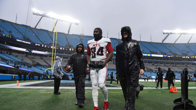 Dec 17, 2023; Charlotte, North Carolina, USA; Atlanta Falcons running back Cordarrelle Patterson (84) comes off the field before the game at Bank of America Stadium. 