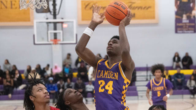 Camden's Billy Richmond shoots the ball during the boys basketball game between Camden and Rancocas Valley played at Camden High School on Thursday, December 14, 2023. Camden defeated Rancocas Valley, 60-51.