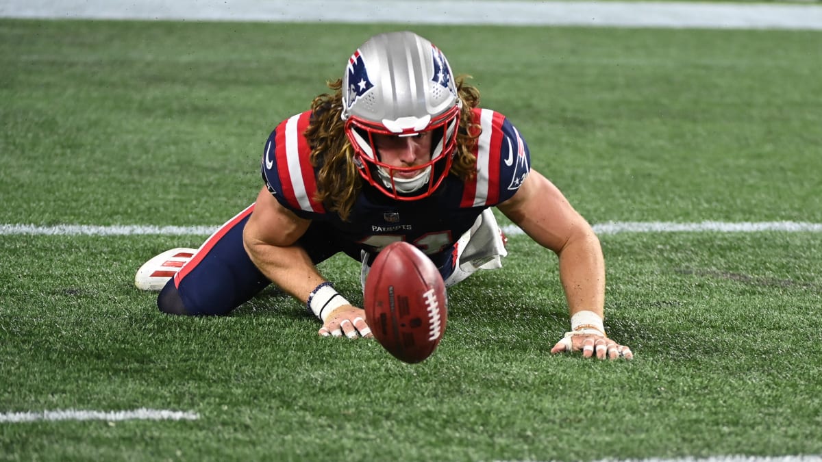 New England Patriots safety Brenden Schooler (41) looks to the