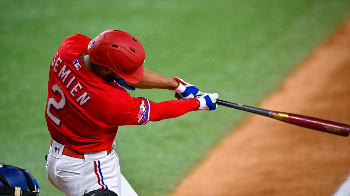 Houston, United States. 14th Apr, 2023. Texas Rangers second baseman Marcus  Semien (2) batting during the MLB game between the Texas Ranges and the  Houston Astros on Friday, April 14, 2023 at