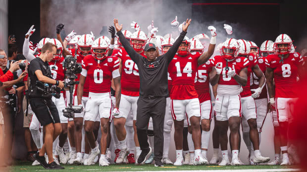 Mickey Joseph tunnel walk 2022 Nebraska vs Oklahoma football cropped