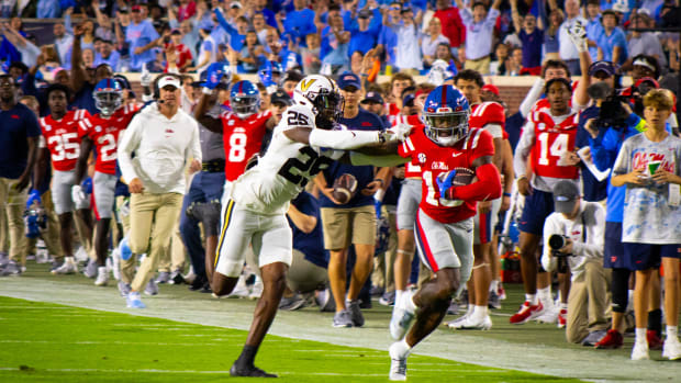 Ole Miss WR Dayton Wade against the Vanderbilt Commodores on Saturday.