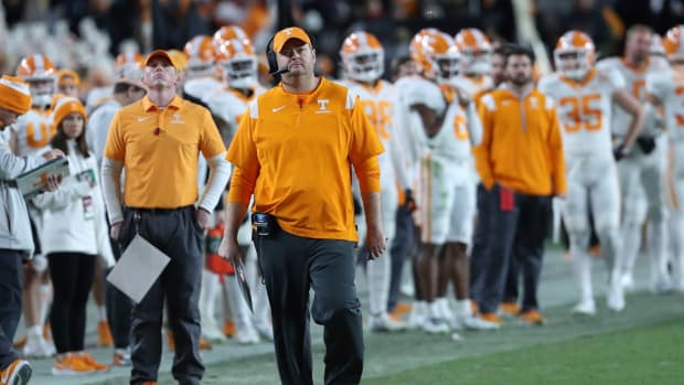 Tennessee coach Josh Heupel is dejected after his team allowed another touchdown against South Carolina.