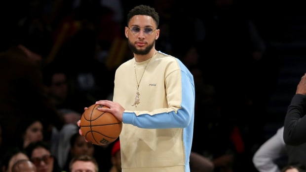 Brooklyn Nets guard Ben Simmons attended the New York Liberty game on August 3, 2022. Simmons wore a pair of Off-White x Air Jordan 2 Low Sneakers.