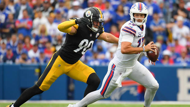 T.J. Watt chasing down Josh Allen.