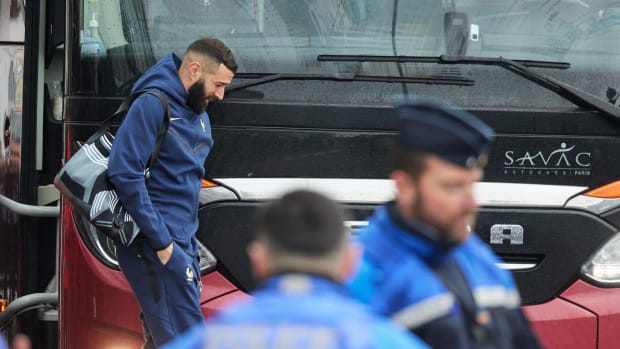 Karim Benzema pictured (left) in France shortly before travelling to Qatar for the 2022 FIFA World Cup