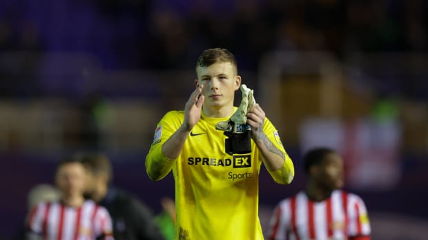 Anthony Patterson applauds Sunderland fans at Birmingham