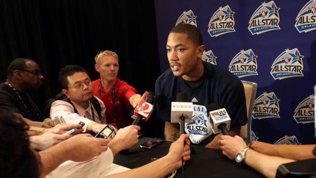 Eastern Conference point guard Derrick Rose of the Chicago Bulls during the East all-stars press conference