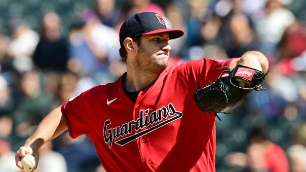 Tanner Bibee of the Cleveland Guardians throws against the Tampa