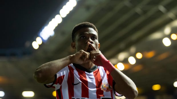 Amad Diallo celebrates goal against Birmingham