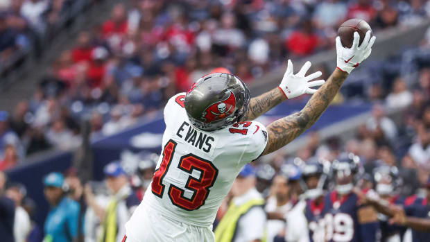 Tampa Bay Buccaneers wide receiver Mike Evans (13) attempts to make a reception during the first quarter against the Houston Texans at NRG Stadium.