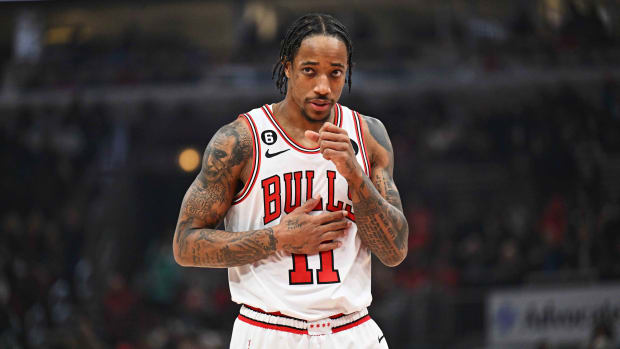 January 7, 2023; Chicago Bulls guard DeMar DeRozan prepares to shoot a free throw against the Utah Jazz at United Center