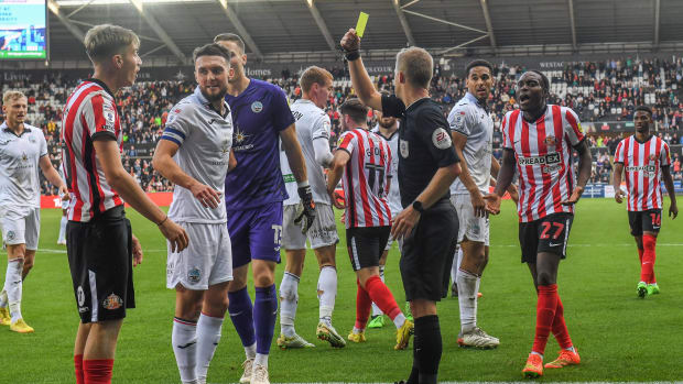 Jack Clarke booked at Swansea