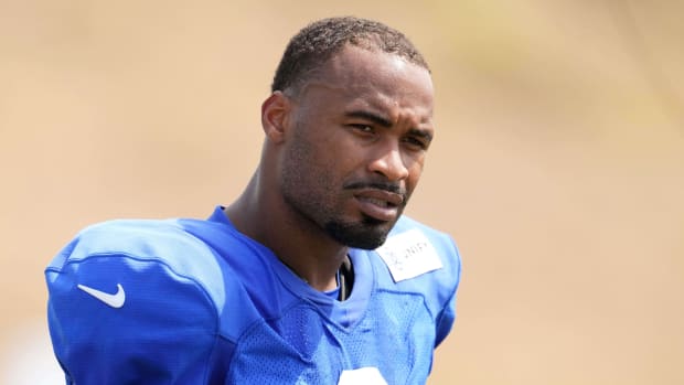 Los Angeles Rams receiver Robert Woods (2) looks on during a joint practice against the Las Vegas Raiders.