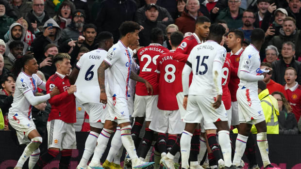 An action shot taken moments before Casemiro (second from right) was sent off during Manchester United's 2-1 win over Crystal Palace in February 2023