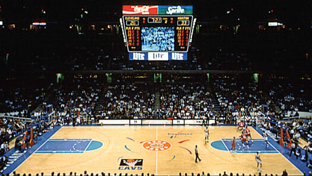Cleveland’s Gund Arena, the 20,500-seat entertainment center and home of the NBA’s Cleveland Cavaliers. (Now known as Rocket Mortgage FieldHouse/formerly known as Quicken Loans Arena.)