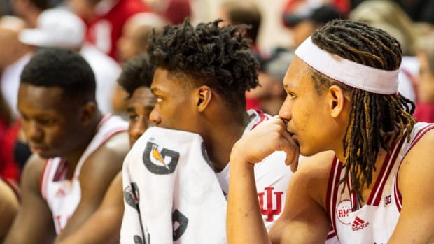 Indiana's Malik Reneau (5) during the second half of the Indiana versus Nebraska men's basketball game at Simon Skjodt Assembly Hall on Wednesday, Feb. 21, 2024.