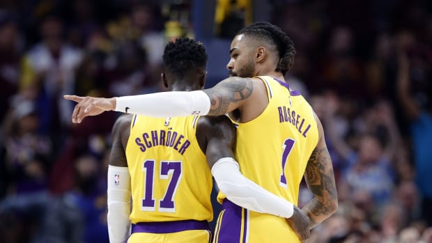 Los Angeles Lakers guard D'Angelo Russell and guard Dennis Schroder