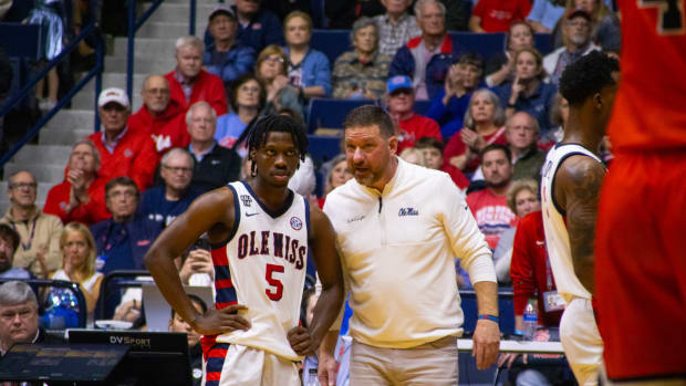 Ole Miss Rebels guard Jaylen Murray (left) and head coach Chris Beard.