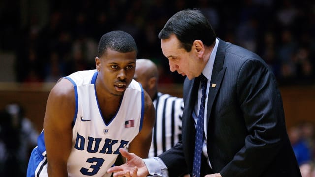 Duke basketball guard Tyler Thornton and head coach Mike Krzyzewski