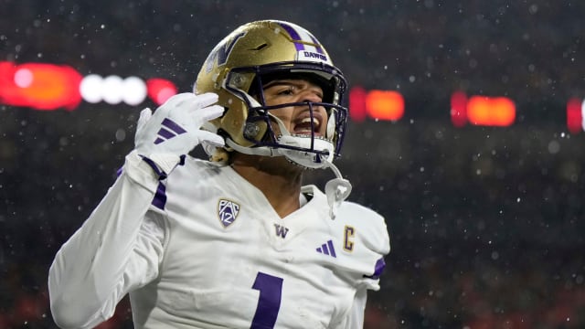 Washington Huskies wide receiver Rome Odunze celebrates after a touchdown.