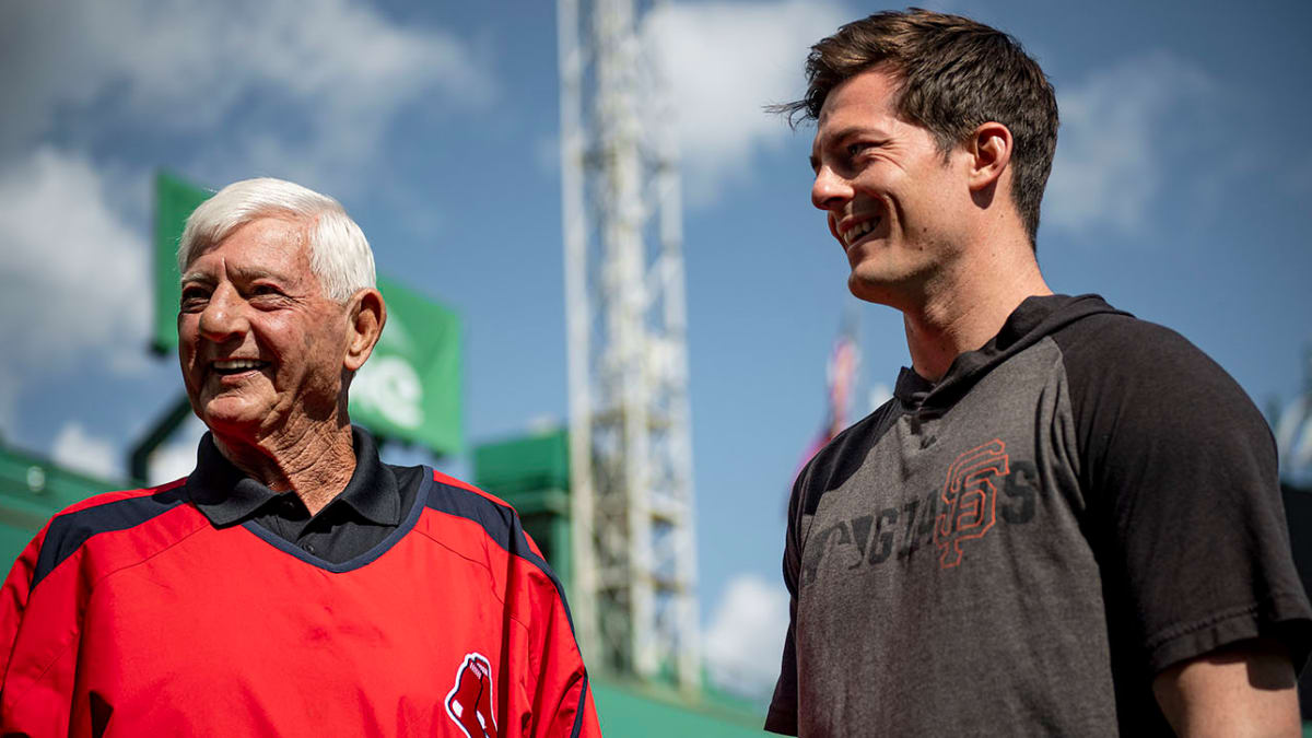Carl Yastrzemski (Boston Red Sox) and his grandson Mike Yastrzemski (SF  Giants) at Fenway Park, Boston, M…
