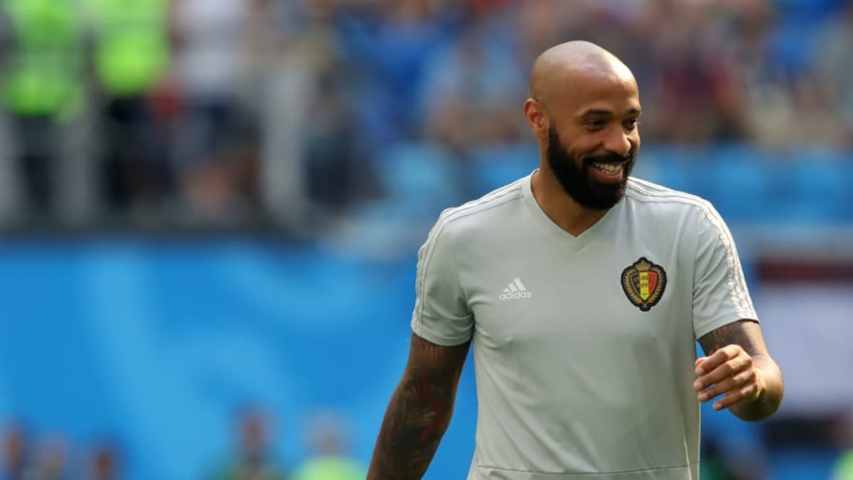 AS Monaco's Manager Thierry Henry inspects the pitch before the