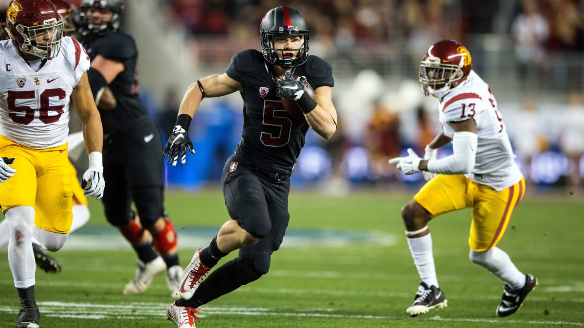 Santa Clara, USA, CA. 05th Dec, 2015. Stanford RB # 5 Christian McCaffrey  break yardage record 32 carries, 207 yards and 1 touchdown during NCAA Pac  12 Championship Football game between USC